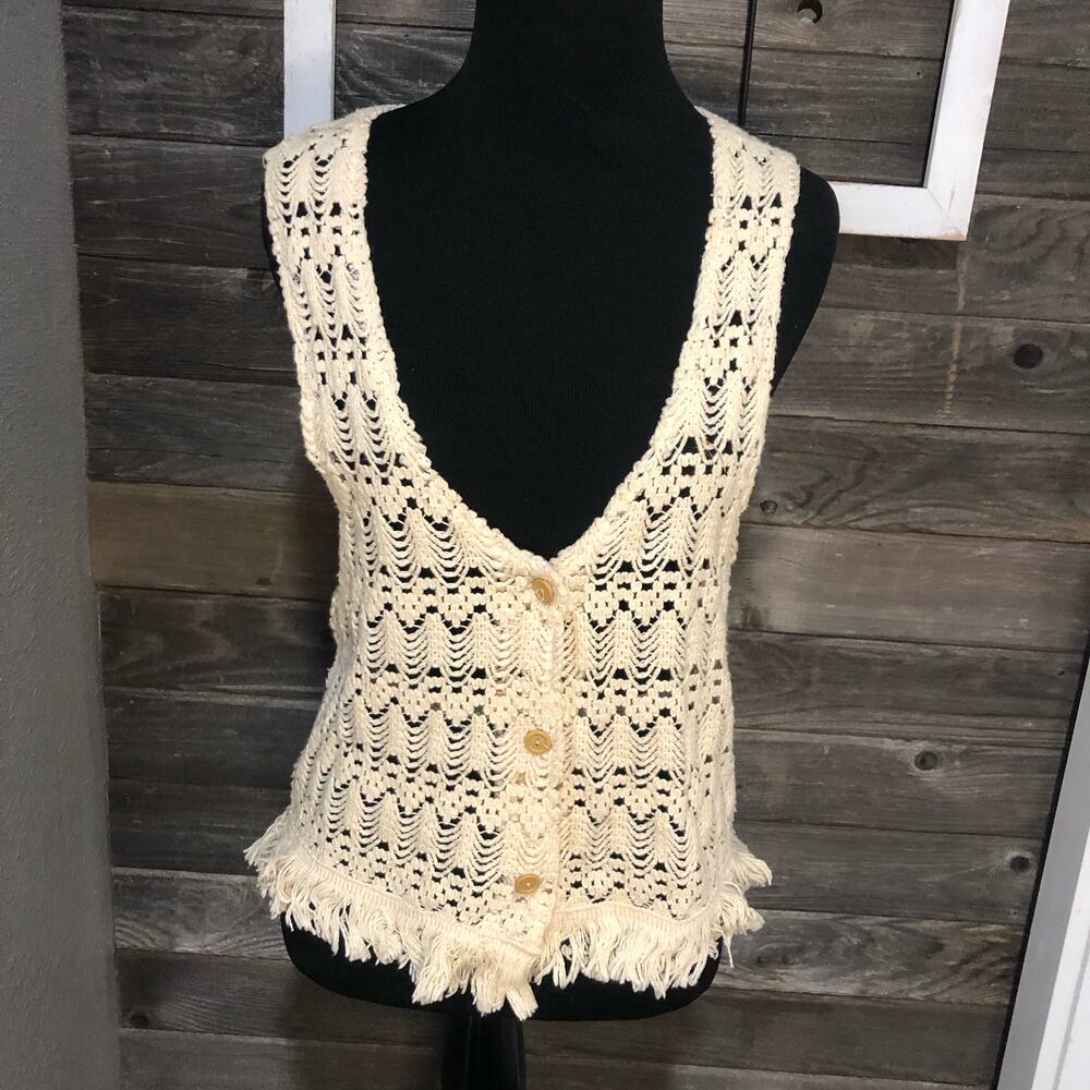 LA Gold boho cotton crocheted vest cream women's size medium